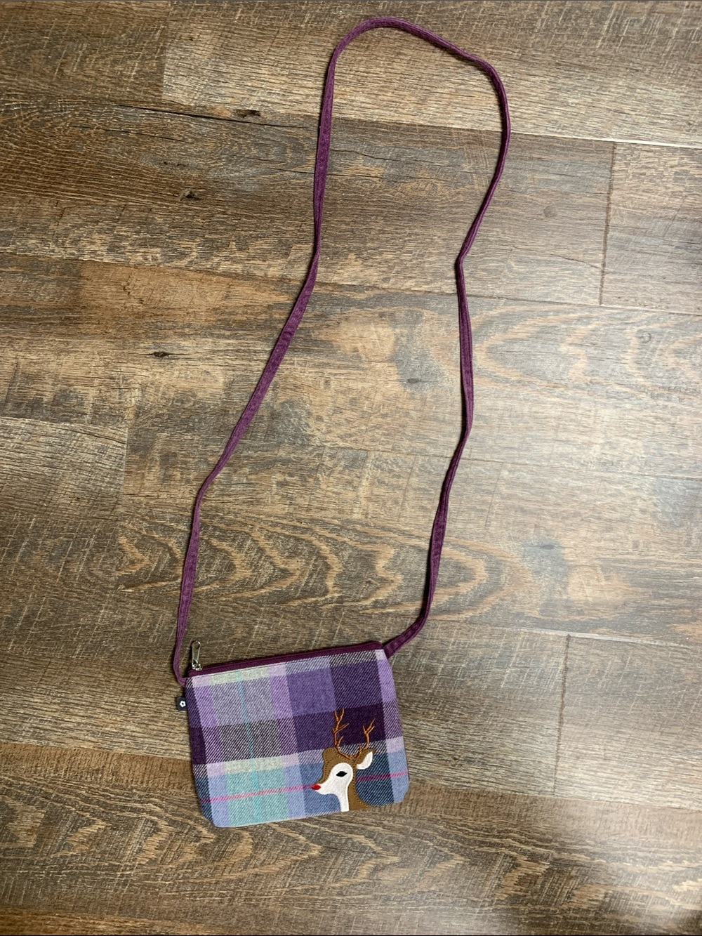 Earth Squared Mini Plaid Crossbody bag with red nose deer NWOT